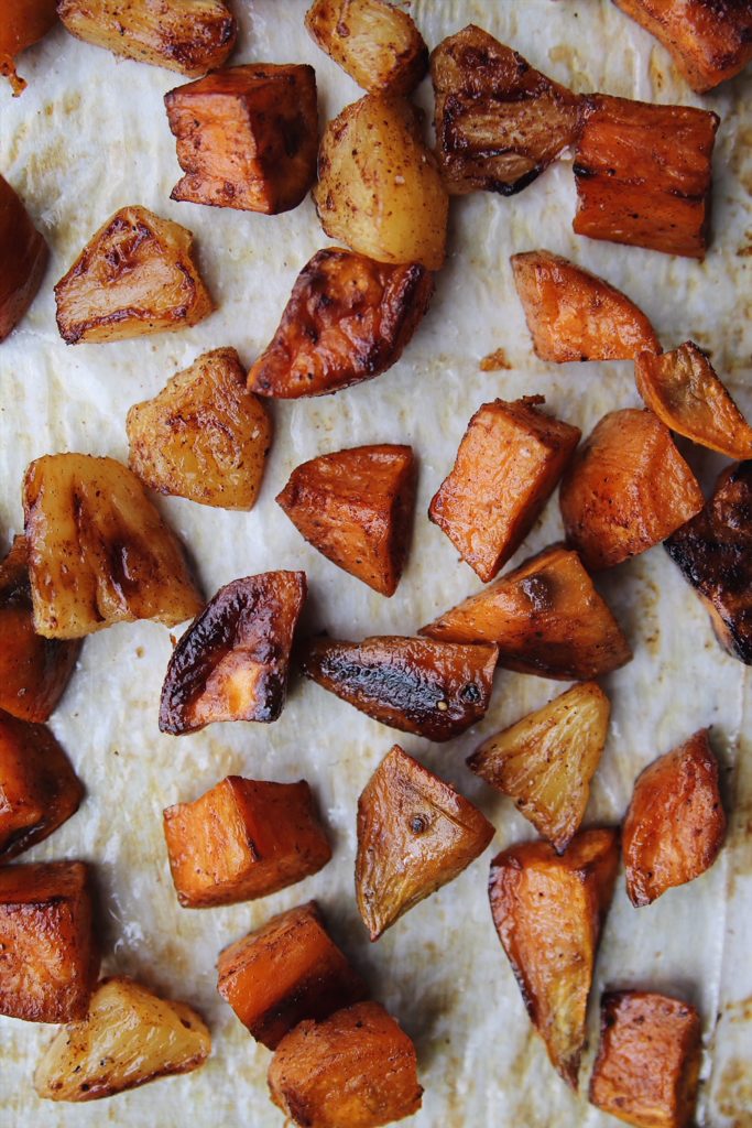 Spiced Roasted Sweet Potatoes with Pineapple