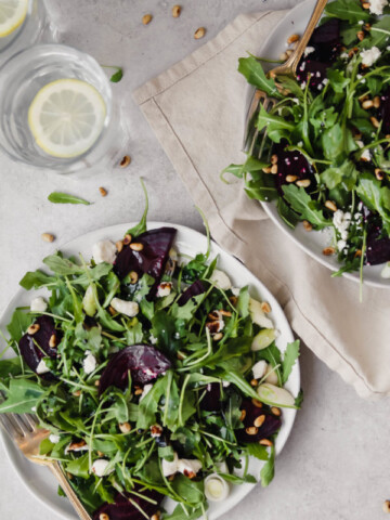 Roasted Beet and Arugula Salad with Feta and Toasted Pine Nuts