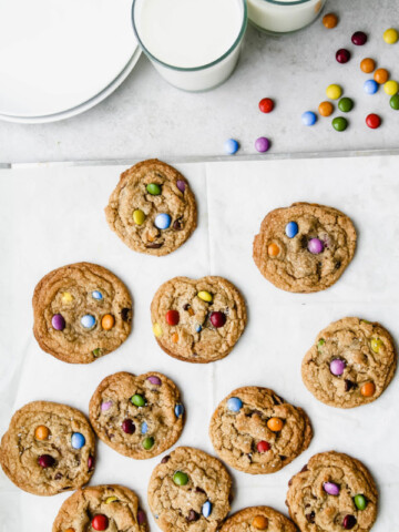 Rainbow M&M Chocolate Chip Brown Butter Cookies