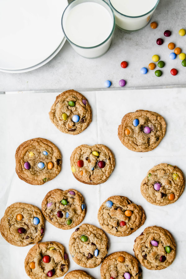 Rainbow M&M Chocolate Chip Brown Butter Cookies