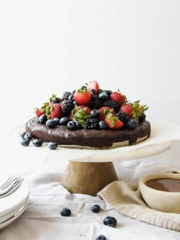 One Bowl Gluten Free Double Chocolate Torte with Salted Caramel - kosher for passover