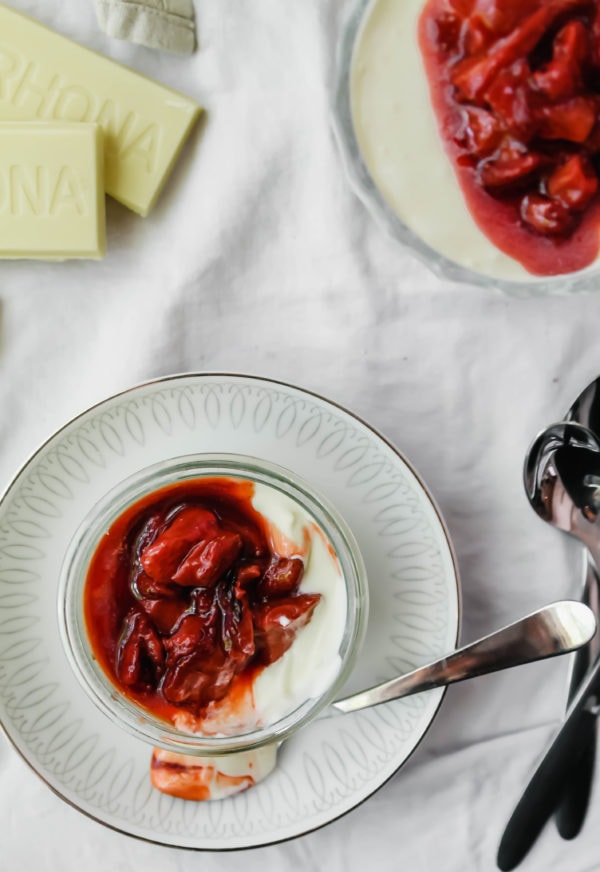 White Chocolate Mousse with Roasted Strawberries Valrhona