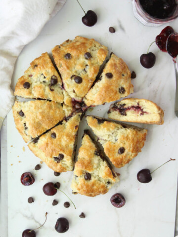 Chocolate Chip Scones filled with Cherry Jam