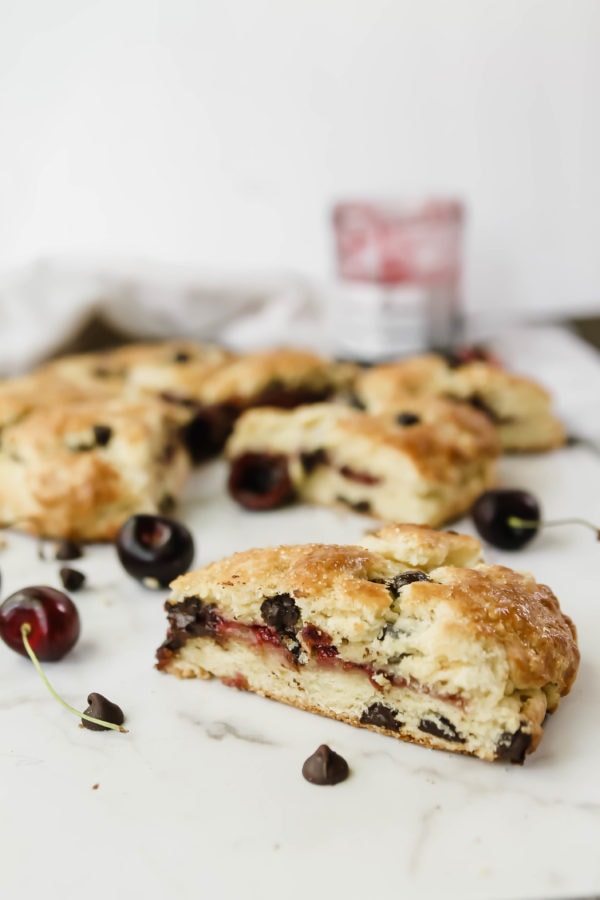 Chocolate Chip Scones filled with Cherry Jam