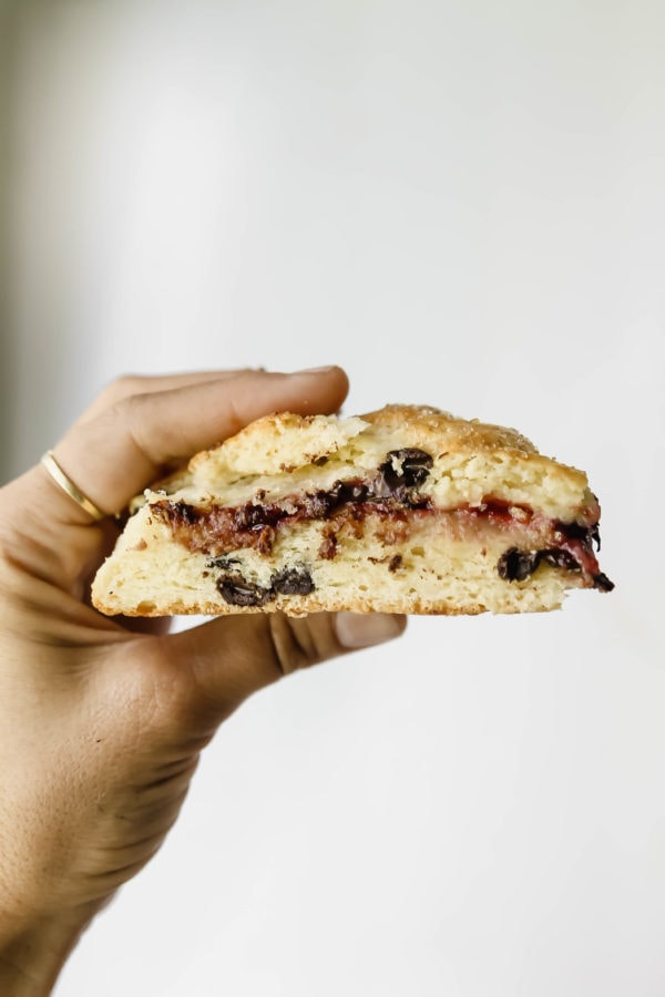 Chocolate Chip Scones filled with Cherry Jam