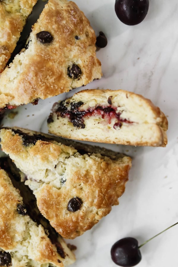 Chocolate Chip Scones filled with Cherry Jam