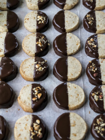 Chocolate Dipped hazelnut shortbread