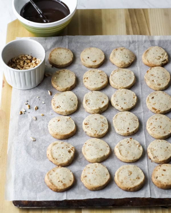 Chocolate Dipped hazelnut shortbread