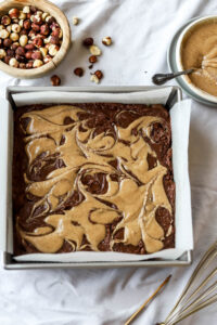 Fudgy Cocoa Brownies with Homemade Hazelnut Butter