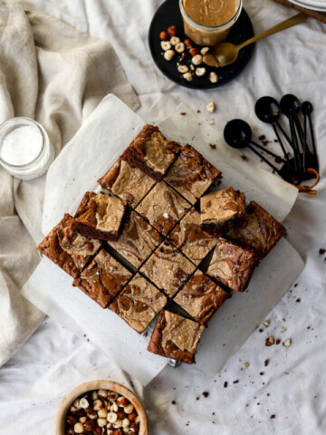 Fudgy Cocoa Brownies with Homemade Hazelnut Butter