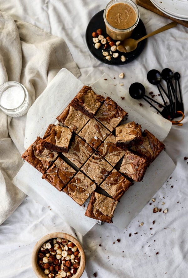 Fudgy Cocoa Brownies with Homemade Hazelnut Butter