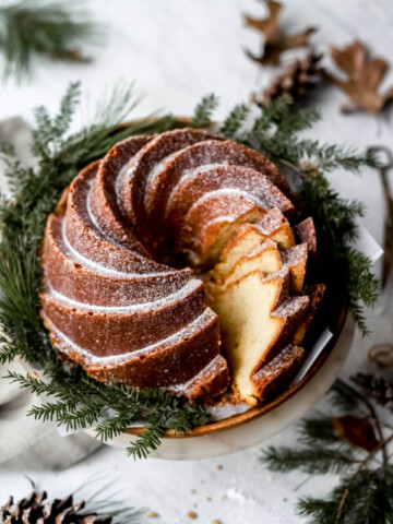 cream cheese pound cake with almond vanilla glaze