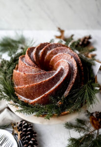 cream cheese pound cake with almond vanilla glaze