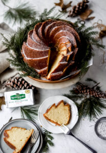 cream cheese pound cake with almond vanilla glaze