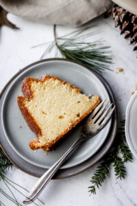 cream cheese pound cake with almond vanilla glaze