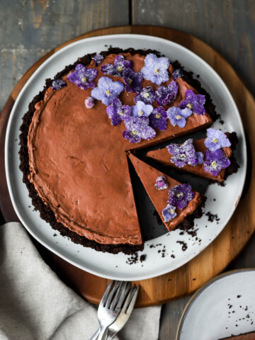 Simple Chocolate Mousse Tart with Candied Violets