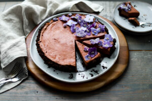 Simple Chocolate Mousse Tart with Candied Violets