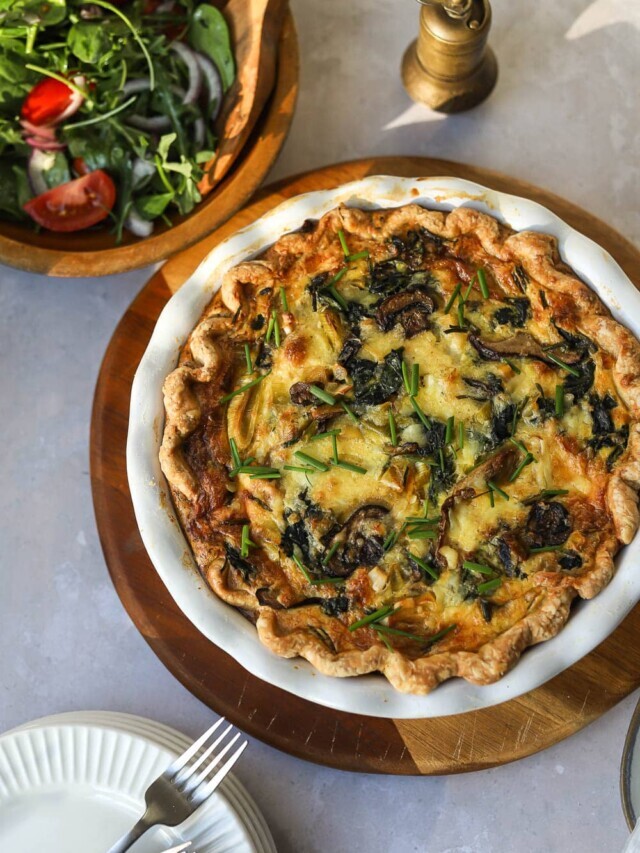 Garden Quiche with Mushrooms, Leeks, and Cheddar